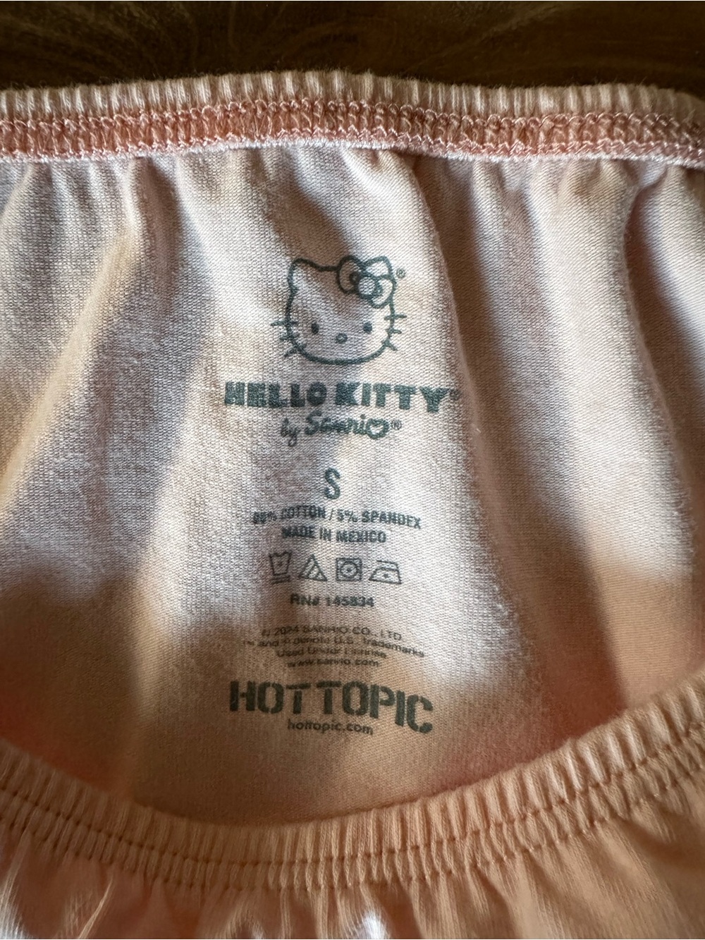 🆕 Hello Kitty Rhinestone Light Pink Off-Shoulder Ruched Long Sleeve Top - Picture 7 of 10